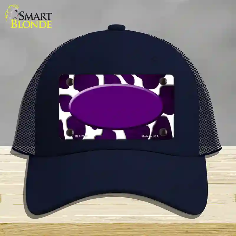 Purple White Oval Giraffe Oil Rubbed Novelty License Plate Hat Mesh / Navy