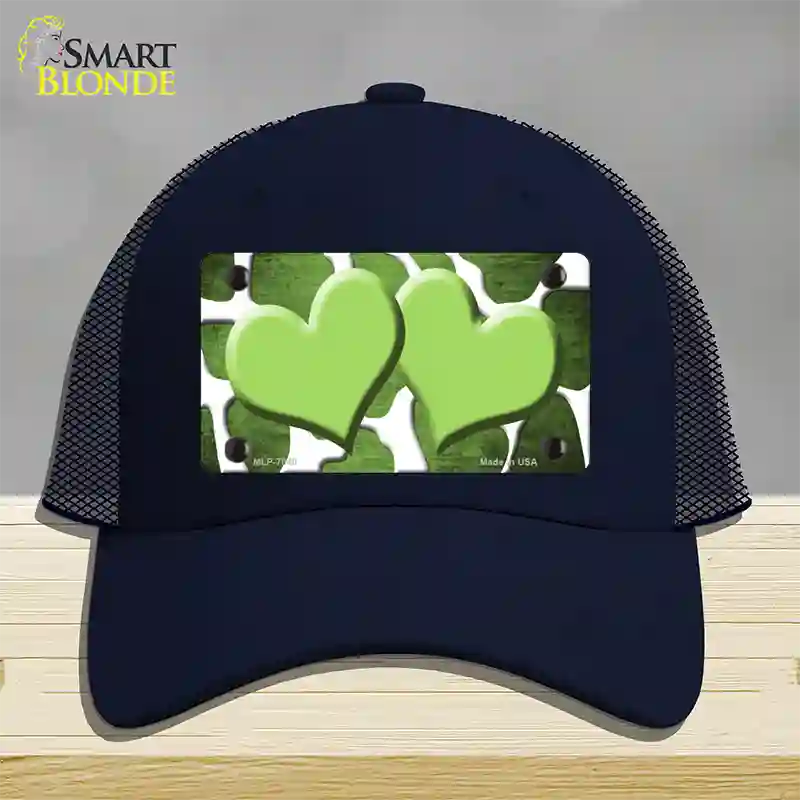 Lime Green White Hearts Giraffe Oil Rubbed Novelty License Plate Hat Mesh / Navy