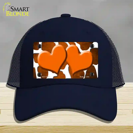 Orange White Hearts Giraffe Oil Rubbed Novelty License Plate Hat Mesh / Navy