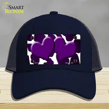 Purple White Hearts Giraffe Oil Rubbed Novelty License Plate Hat Mesh / Navy