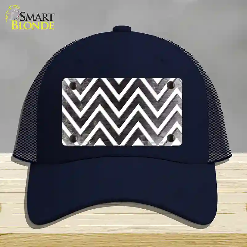 Black White Chevron Oil Rubbed Novelty License Plate Hat Mesh / Navy