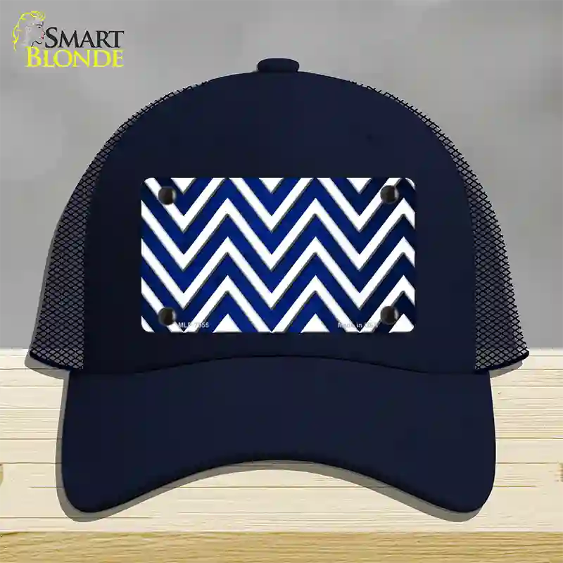 Blue White Chevron Oil Rubbed Novelty License Plate Hat Mesh / Navy