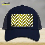 Yellow White Chevron Oil Rubbed Novelty License Plate Hat Mesh / Navy