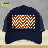 Orange White Chevron Oil Rubbed Novelty License Plate Hat Mesh / Navy