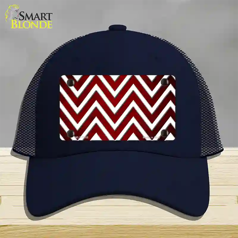 Red White Chevron Oil Rubbed Novelty License Plate Hat Mesh / Navy