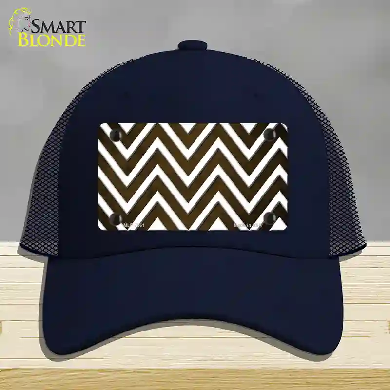 Brown White Chevron Oil Rubbed Novelty License Plate Hat Mesh / Navy