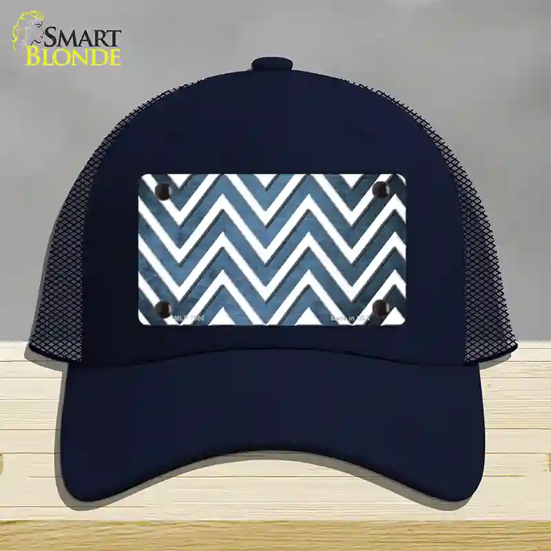 Light Blue White Chevron Oil Rubbed Novelty License Plate Hat Mesh / Navy