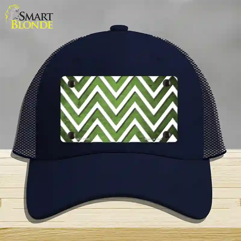 Lime Green White Chevron Oil Rubbed Novelty License Plate Hat Mesh / Navy