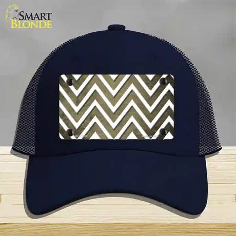 Gold White Chevron Oil Rubbed Novelty License Plate Hat Mesh / Navy