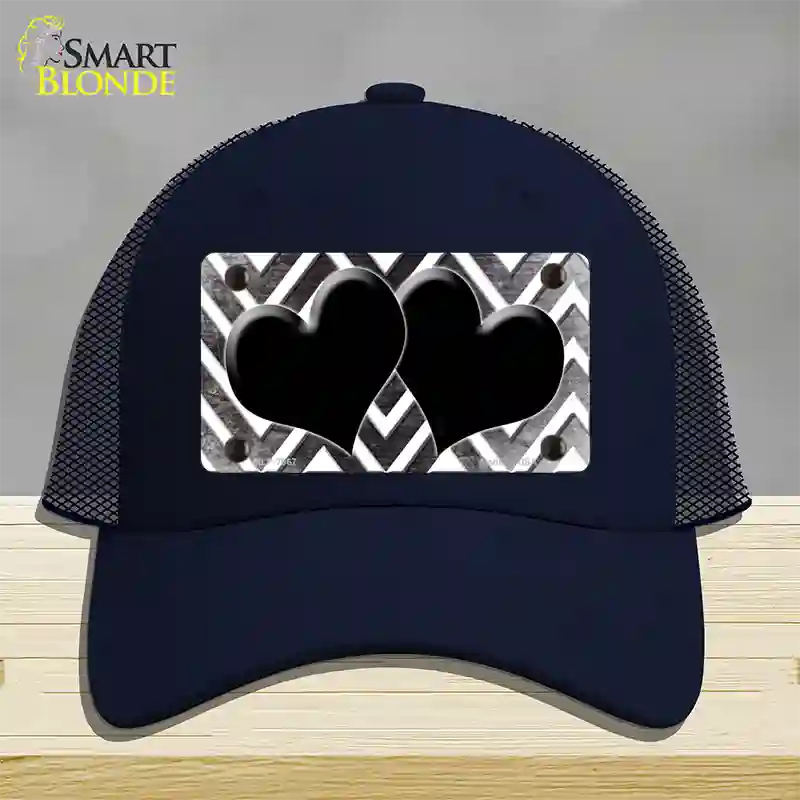 Black White Hearts Chevron Oil Rubbed Novelty License Plate Hat Mesh / Navy