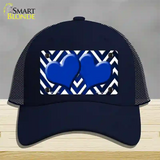 Blue White Hearts Chevron Oil Rubbed Novelty License Plate Hat Mesh / Navy