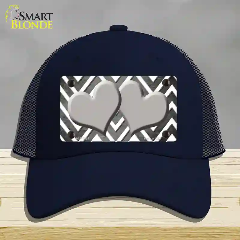 Gray White Hearts Chevron Oil Rubbed Novelty License Plate Hat Mesh / Navy