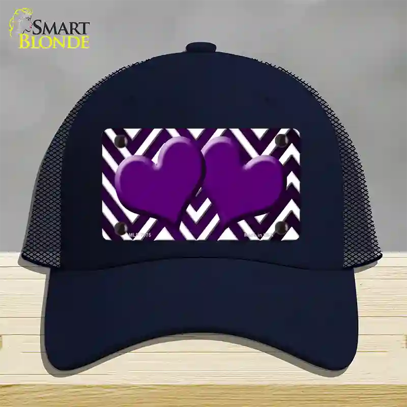 Purple White Hearts Chevron Oil Rubbed Novelty License Plate Hat Mesh / Navy