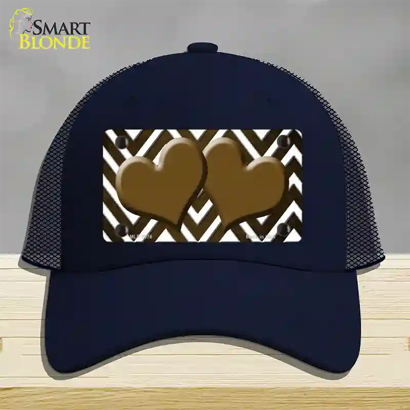 Brown White Hearts Chevron Oil Rubbed Novelty License Plate Hat Mesh / Navy