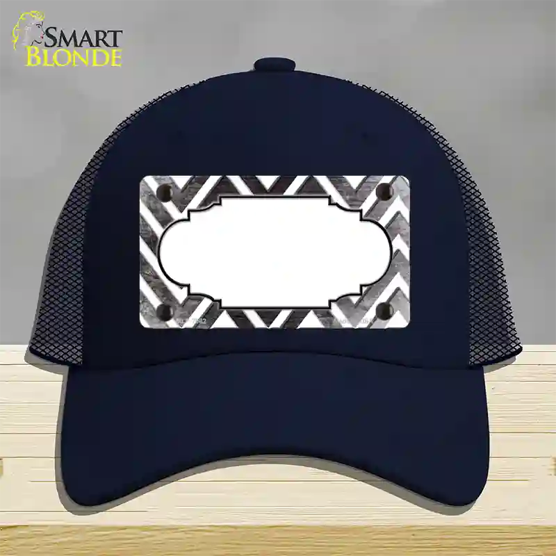 Black White Chevron Scallop Oil Rubbed Novelty License Plate Hat Mesh / Navy