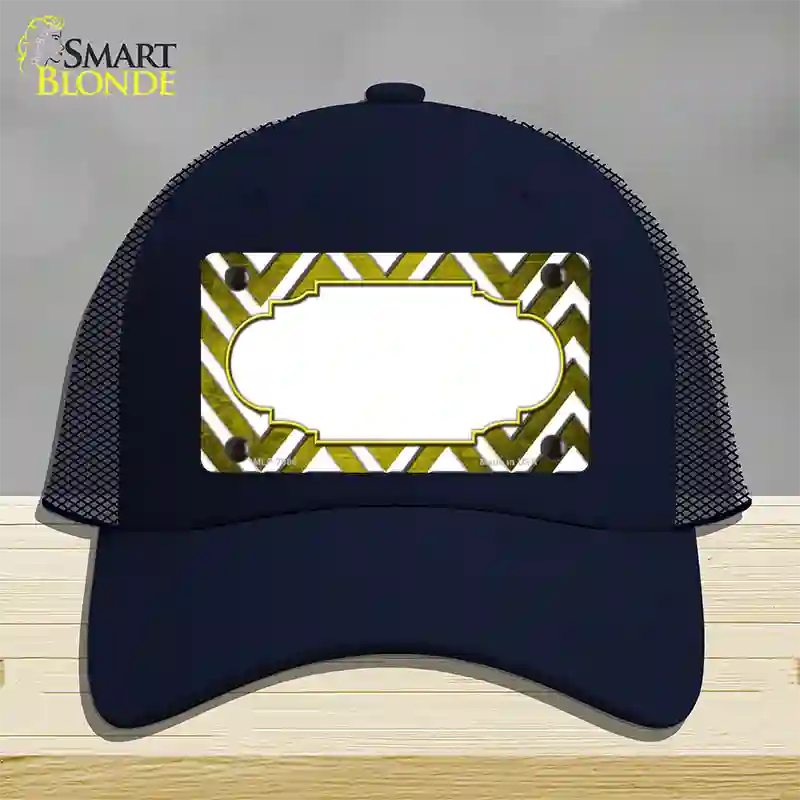 Yellow White Chevron Scallop Oil Rubbed Novelty License Plate Hat Mesh / Navy