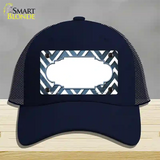 Light Blue White Chevron Scallop Oil Rubbed Novelty License Plate Hat Mesh / Navy