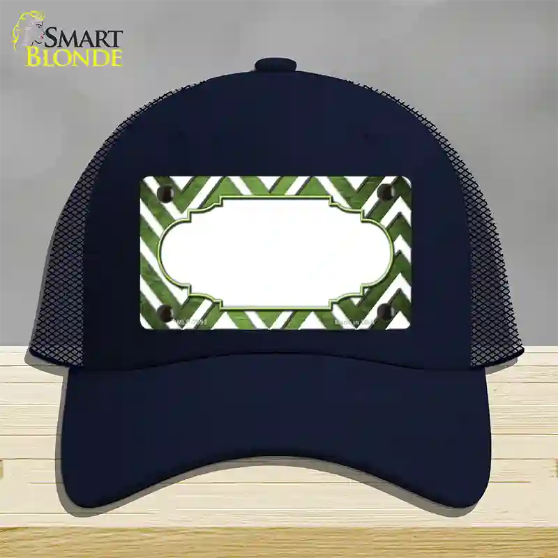 Lime Green White Chevron Scallop Oil Rubbed Novelty License Plate Hat Mesh / Navy