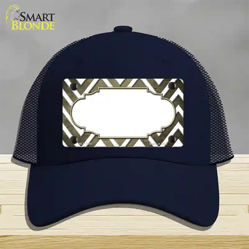 Gold White Chevron Scallop Oil Rubbed Novelty License Plate Hat Mesh / Navy