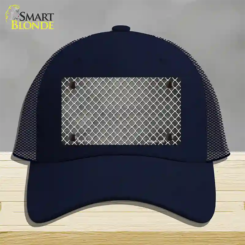 Gray White Quatrefoil Oil Rubbed Novelty License Plate Hat Mesh / Navy