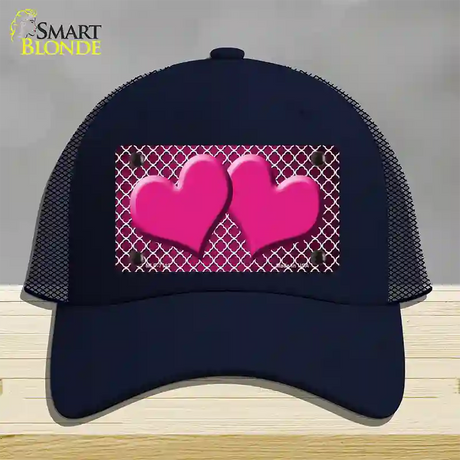 Pink White Quatrefoil Hearts Oil Rubbed Novelty License Plate Hat Mesh / Navy