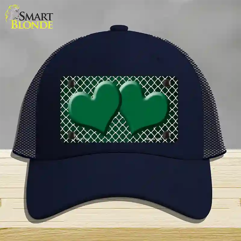 Green White Quatrefoil Hearts Oil Rubbed Novelty License Plate Hat Mesh / Navy