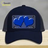 Blue White Quatrefoil Hearts Oil Rubbed Novelty License Plate Hat Mesh / Navy