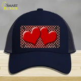 Red White Quatrefoil Hearts Oil Rubbed Novelty License Plate Hat Mesh / Navy