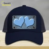 Light Blue White Quatrefoil Hearts Oil Rubbed Novelty License Plate Hat Mesh / Navy