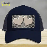 Tan White Quatrefoil Hearts Oil Rubbed Novelty License Plate Hat Mesh / Navy