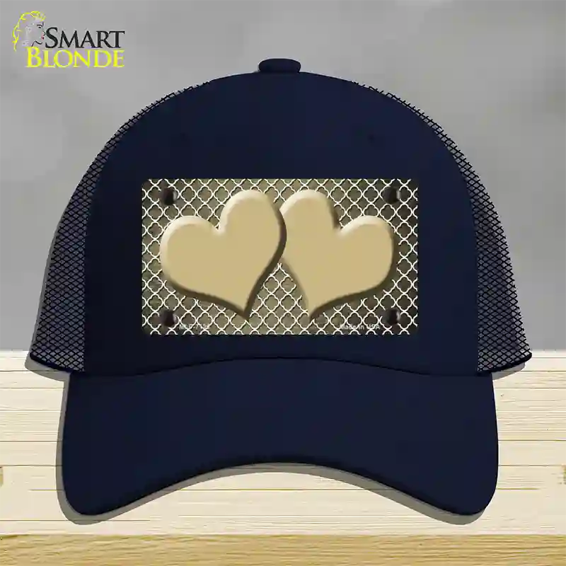 Gold White Quatrefoil Hearts Oil Rubbed Novelty License Plate Hat Mesh / Navy