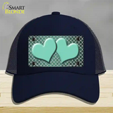 Mint White Quatrefoil Hearts Oil Rubbed Novelty License Plate Hat Mesh / Navy