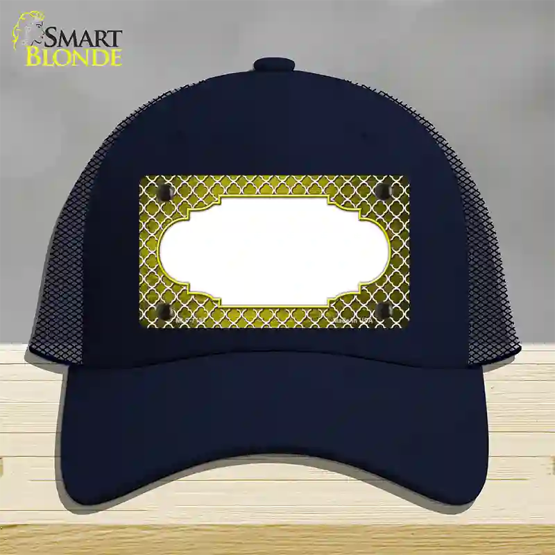 Yellow White Quatrefoil Scallop Oil Rubbed Novelty License Plate Hat Mesh / Navy