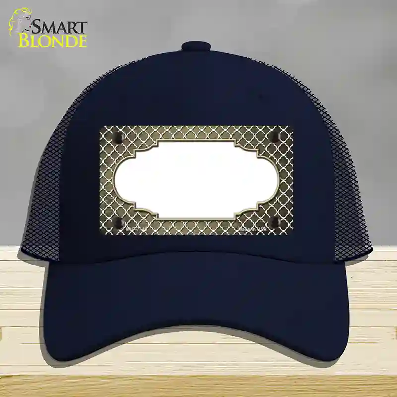 Gold White Quatrefoil Scallop Oil Rubbed Novelty License Plate Hat Mesh / Navy