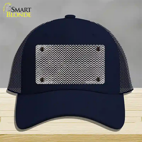 Black White Small Chevron Oil Rubbed Novelty License Plate Hat Mesh / Navy