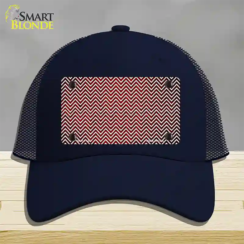 Red White Small Chevron Oil Rubbed Novelty License Plate Hat Mesh / Navy