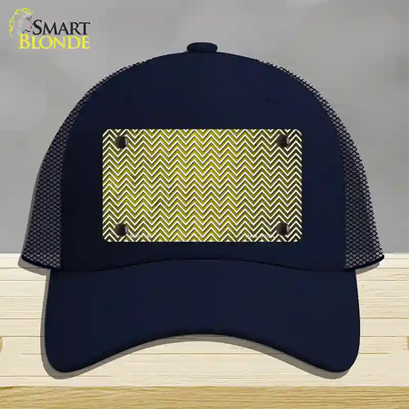 Yellow White Small Chevron Oil Rubbed Novelty License Plate Hat Mesh / Navy