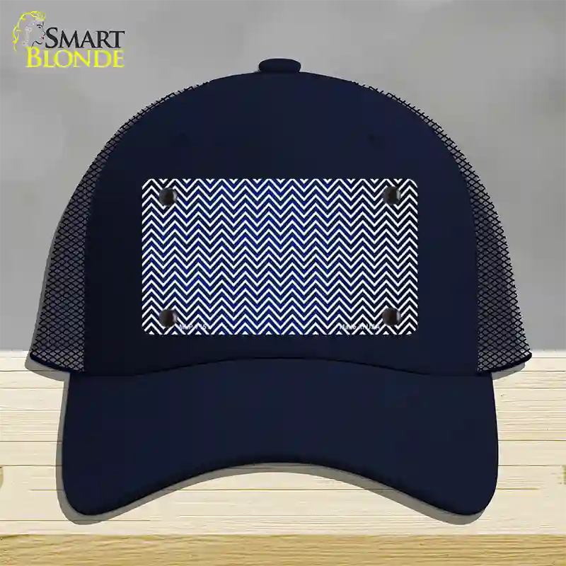 Blue White Small Chevron Oil Rubbed Novelty License Plate Hat Mesh / Navy