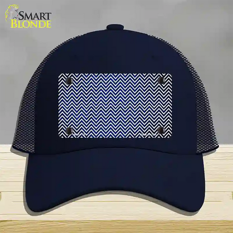 Blue White Small Chevron Oil Rubbed Novelty License Plate Hat Mesh / Navy