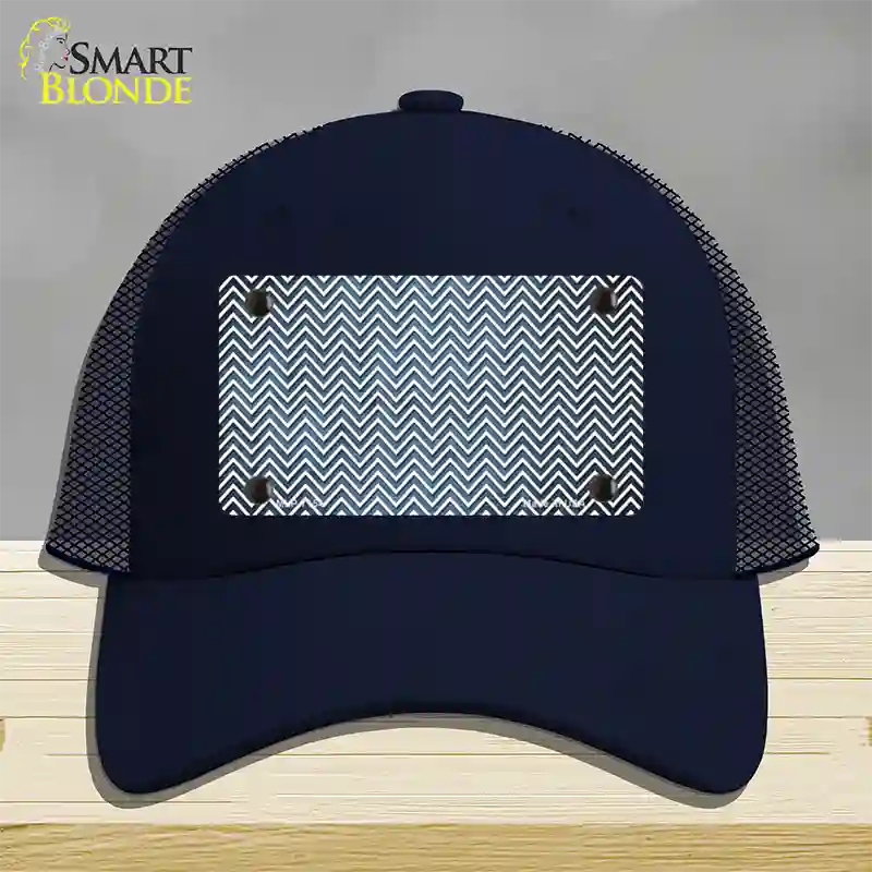 Light Blue White Small Chevron Oil Rubbed Novelty License Plate Hat Mesh / Navy