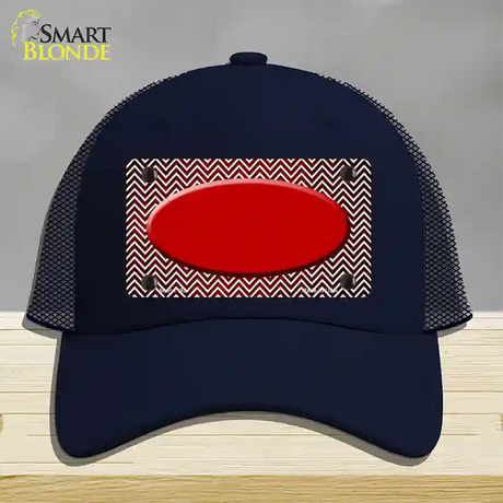 Red White Small Chevron Oval Oil Rubbed Novelty License Plate Hat Mesh / Navy