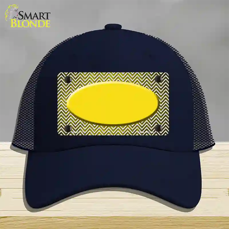 Yellow White Small Chevron Oval Oil Rubbed Novelty License Plate Hat Mesh / Navy