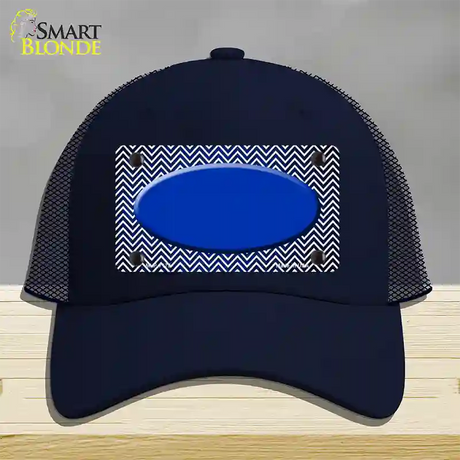 Blue White Small Chevron Oval Oil Rubbed Novelty License Plate Hat Mesh / Navy