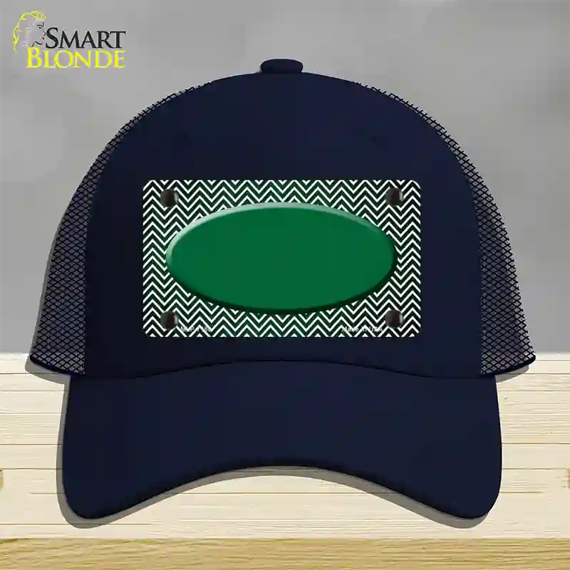 Green White Small Chevron Oval Oil Rubbed Novelty License Plate Hat Mesh / Navy