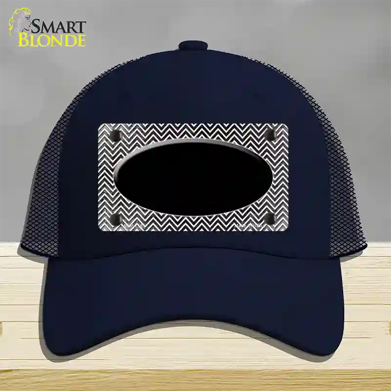 Black White Small Chevron Oval Oil Rubbed Novelty License Plate Hat Mesh / Navy