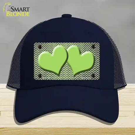 Lime Green White Small Chevron Hearts Oil Rubbed Novelty License Plate Hat Mesh / Navy