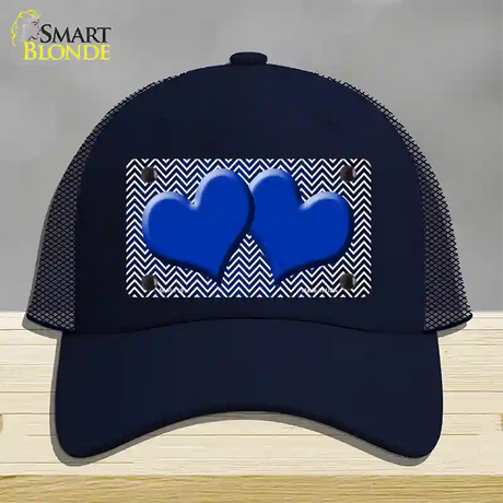 Blue White Small Chevron Hearts Oil Rubbed Novelty License Plate Hat Mesh / Navy