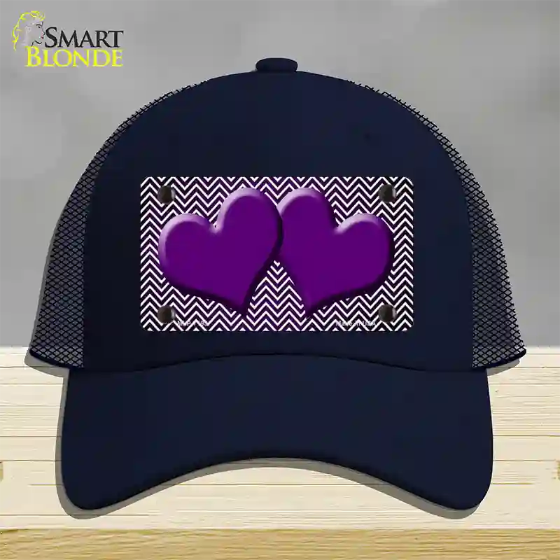 Purple White Small Chevron Hearts Oil Rubbed Novelty License Plate Hat Mesh / Navy