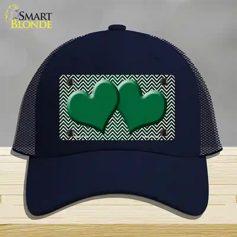 Green White Small Chevron Hearts Oil Rubbed Novelty License Plate Hat Mesh / Navy