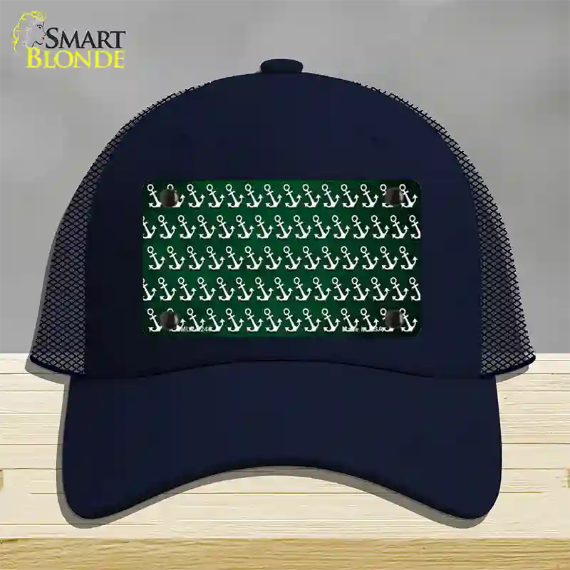 Green White Anchor Oil Rubbed Novelty License Plate Hat Mesh / Navy